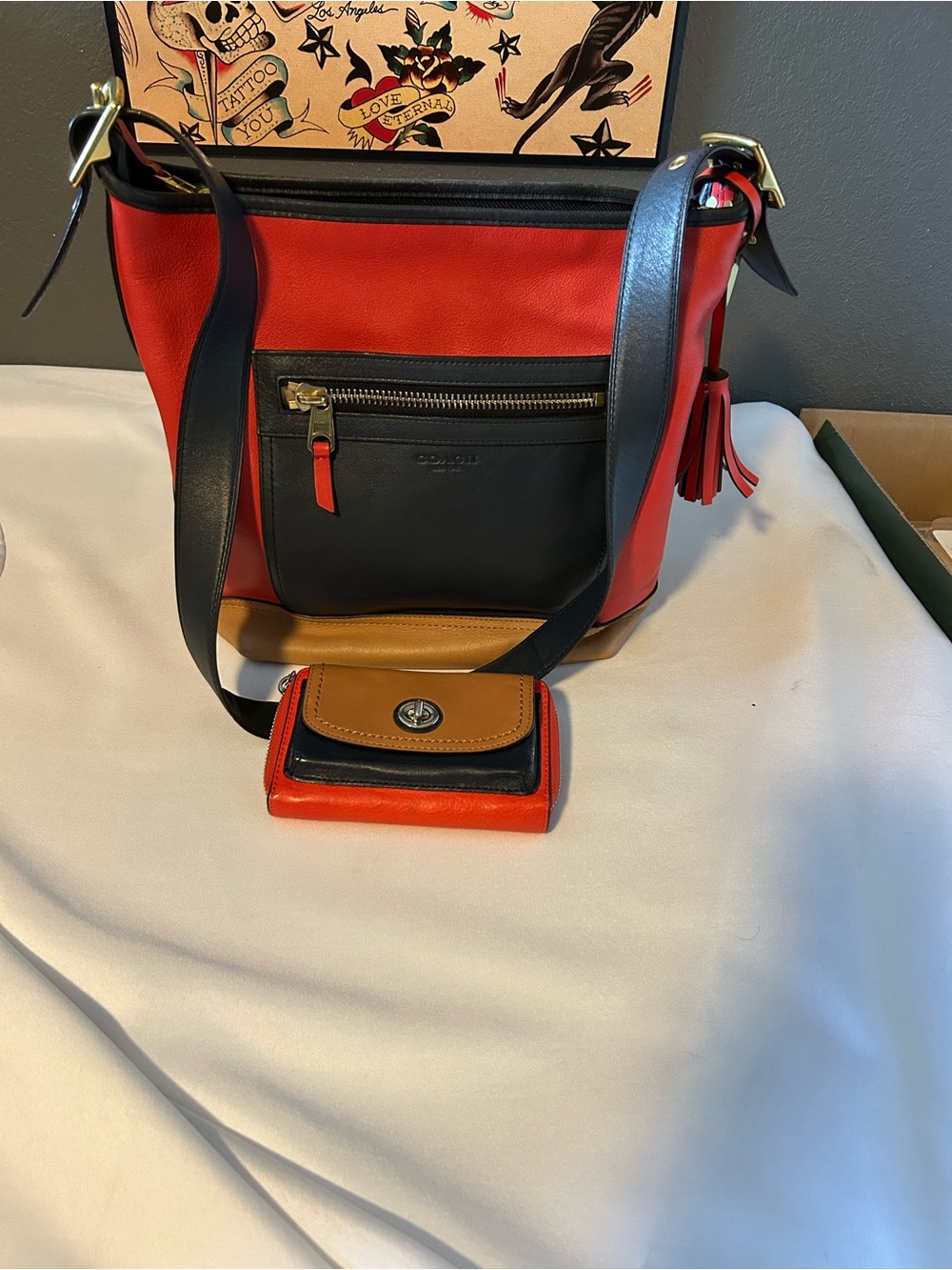 Rare Coach Legacy Colorblock Leather Shoulder Bag with Matching Wallet EUC